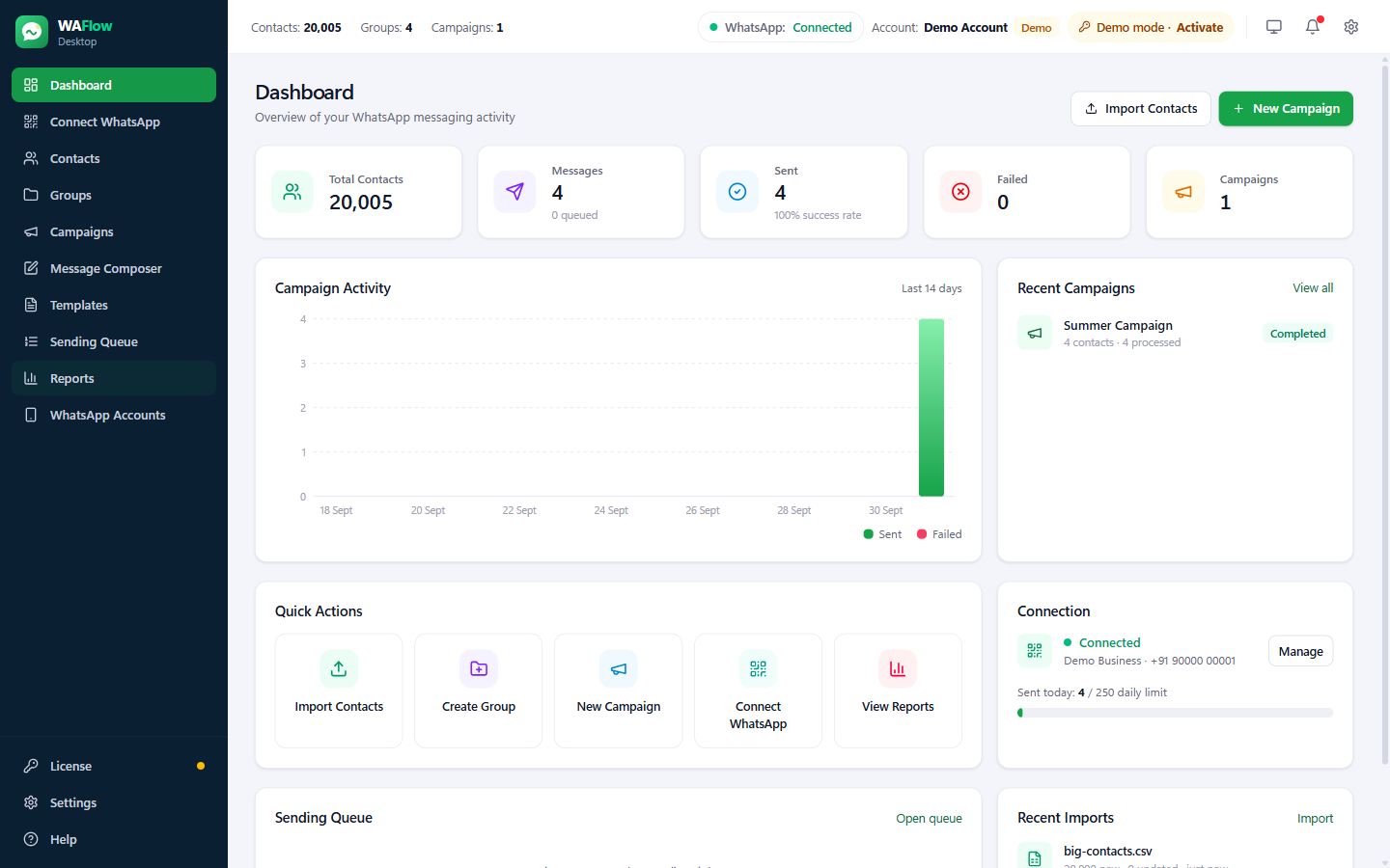 WAFlow Desktop dashboard